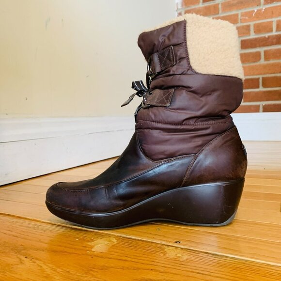 Sperry Snug Harbor Wedge Winter Boots Womens Size 10 M Brown Leather Faux Fur - Picture 16 of 16